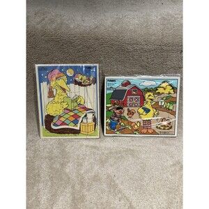 Vintage 1984 BIG BIRD Sesame Street Playskool‎ & 1990 Playskool Peg Puzzle